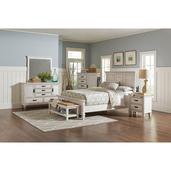 English Elm Hazelwood Distressed White Queen Panel Bed – Rustic Farmhouse Charm With Durable Solid Wood Design B062S00946