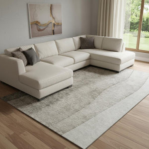 HomeRoots 8' X 10' Stylish Taupe & Ivory Ombre Area Rug - Washable, UV Protected & Stain Resistant for Homes 656380
