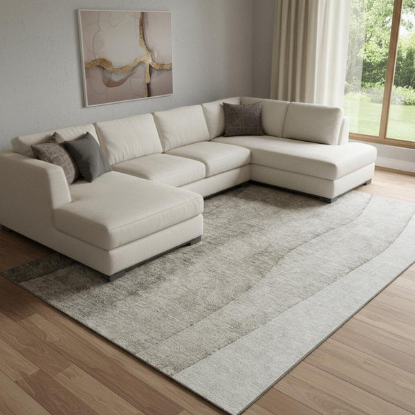 HomeRoots 8' X 10' Stylish Taupe & Ivory Ombre Area Rug - Washable, UV Protected & Stain Resistant for Homes 656380