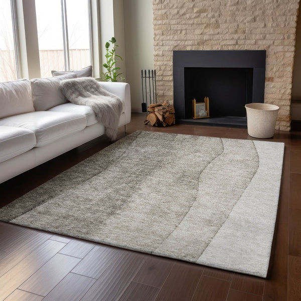 HomeRoots 8' X 10' Stylish Taupe & Ivory Ombre Area Rug - Washable, UV Protected & Stain Resistant for Homes 656380