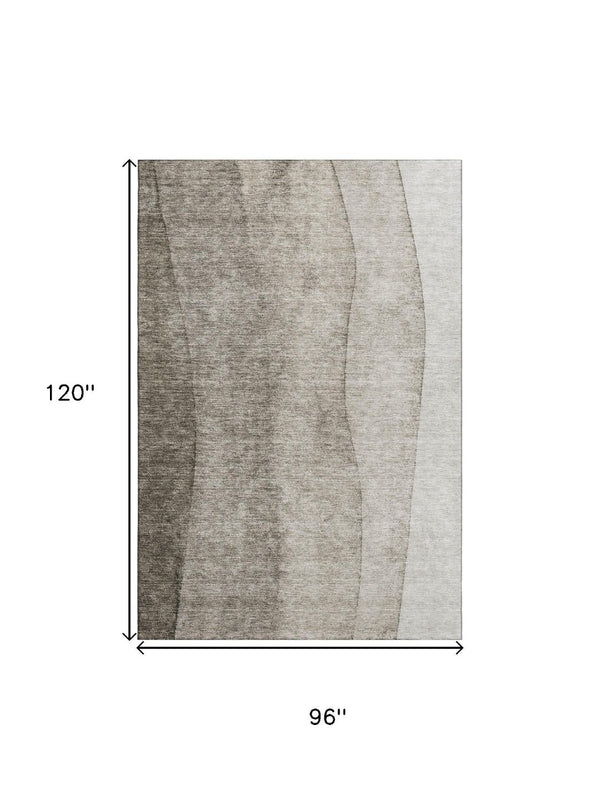 HomeRoots 8' X 10' Stylish Taupe & Ivory Ombre Area Rug - Washable, UV Protected & Stain Resistant for Homes 656380