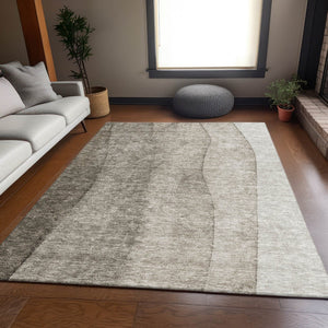 HomeRoots 9' X 12' Taupe to Ivory Ombre Washable Area Rug – Durable, UV-Protected, Pet-Friendly Design! 656381