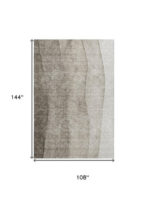 HomeRoots 9' X 12' Taupe to Ivory Ombre Washable Area Rug – Durable, UV-Protected, Pet-Friendly Design! 656381