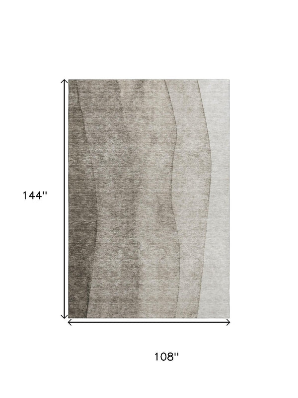 HomeRoots 9' X 12' Taupe to Ivory Ombre Washable Area Rug – Durable, UV-Protected, Pet-Friendly Design! 656381
