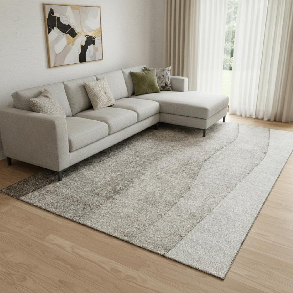 HomeRoots 9' X 12' Taupe to Ivory Ombre Washable Area Rug – Durable, UV-Protected, Pet-Friendly Design! 656381
