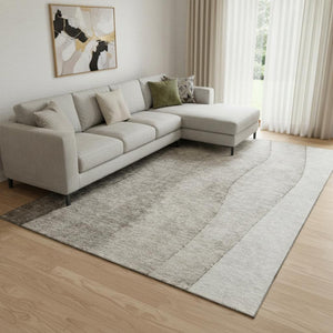 HomeRoots 9' X 12' Taupe to Ivory Ombre Washable Area Rug – Durable, UV-Protected, Pet-Friendly Design! 656381