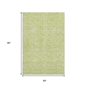 HomeRoots 5' X 8' Artichoke Green Floral Area Rug - Washable, UV Resistant, Stain-Repellent for Busy Homes 656384