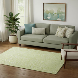 HomeRoots 5' X 8' Artichoke Green Floral Area Rug - Washable, UV Resistant, Stain-Repellent for Busy Homes 656384