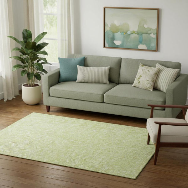 HomeRoots 5' X 8' Artichoke Green Floral Area Rug - Washable, UV Resistant, Stain-Repellent for Busy Homes 656384