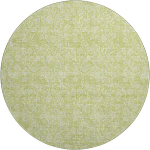 HomeRoots 8' Elegant Artichoke Green & Ivory Floral Washable Round Rug with UV Protection for Family Spaces 656385