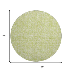 HomeRoots 8' Elegant Artichoke Green & Ivory Floral Washable Round Rug with UV Protection for Family Spaces 656385