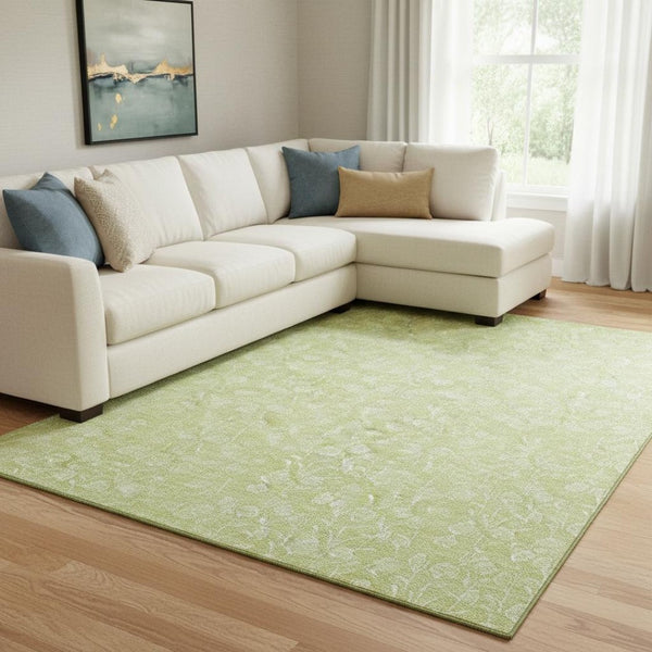 HomeRoots 8' X 10' Artichoke Green Floral Area Rug - Washable, UV Protected & Stain-Resistant for Homes 656386