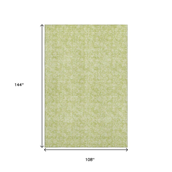 HomeRoots 9' Elegant Artichoke Green & Ivory Floral Area Rug - Washable, UV Protected, Stain Resistant Design 656387