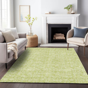 HomeRoots 9' Elegant Artichoke Green & Ivory Floral Area Rug - Washable, UV Protected, Stain Resistant Design 656387