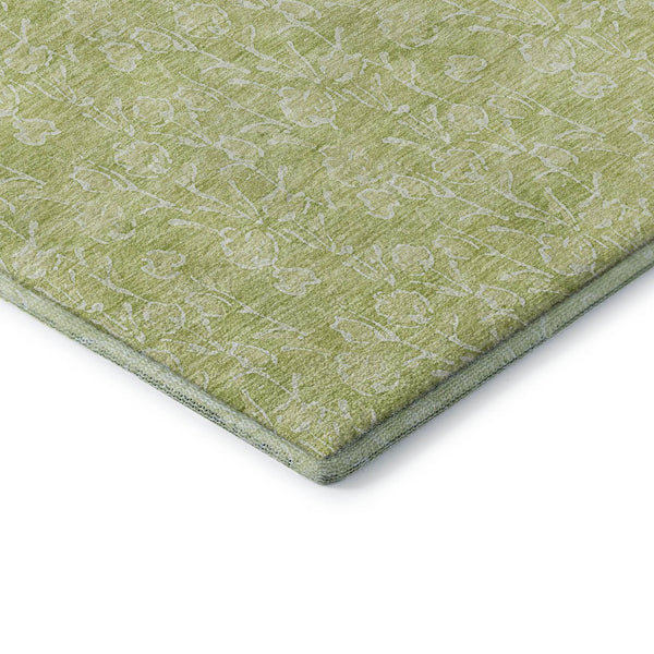 HomeRoots 9' Elegant Artichoke Green & Ivory Floral Area Rug - Washable, UV Protected, Stain Resistant Design 656387
