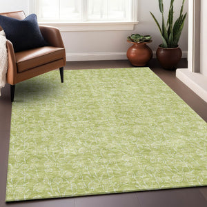 HomeRoots 9' Elegant Artichoke Green & Ivory Floral Area Rug - Washable, UV Protected, Stain Resistant Design 656387