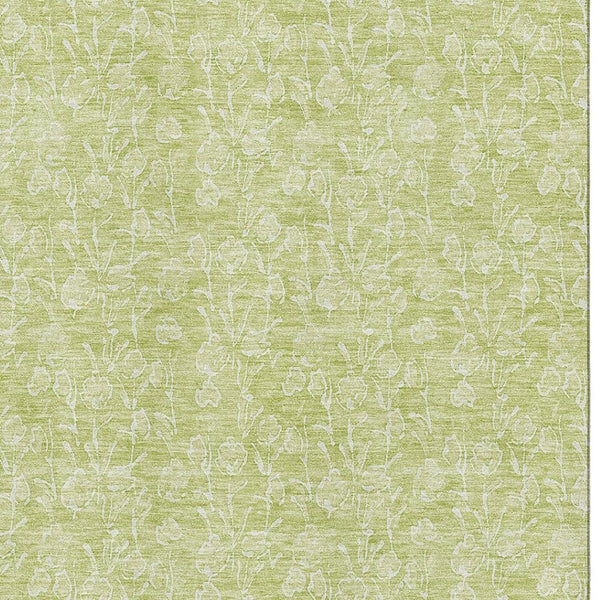 HomeRoots 9' Elegant Artichoke Green & Ivory Floral Area Rug - Washable, UV Protected, Stain Resistant Design 656387
