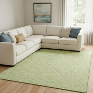 HomeRoots 9' Elegant Artichoke Green & Ivory Floral Area Rug - Washable, UV Protected, Stain Resistant Design 656387