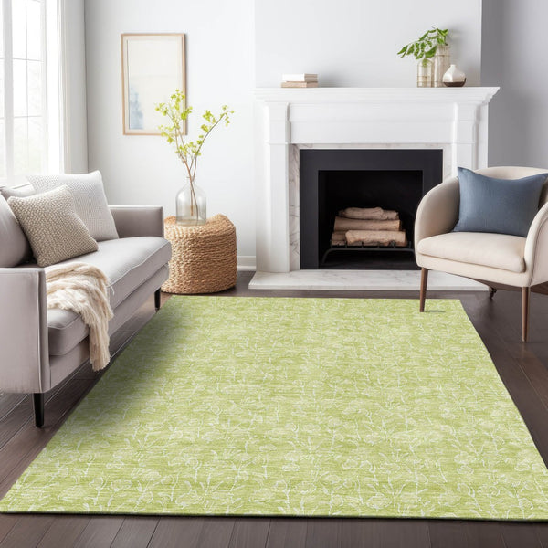 HomeRoots 10' Artichoke Green & Ivory Floral Washable Area Rug - Durable, UV Protected, Perfect for High-Traffic Areas 656388