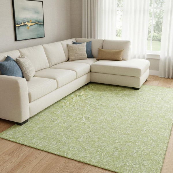 HomeRoots 10' Artichoke Green & Ivory Floral Washable Area Rug - Durable, UV Protected, Perfect for High-Traffic Areas 656388