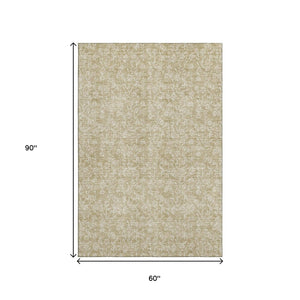 HomeRoots 5' X 8' Beige And Ivory Floral Area Rug - Washable, UV Protected, Durable & Stain Resistant for Homes 656390