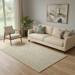 HomeRoots 5' X 8' Beige And Ivory Floral Area Rug - Washable, UV Protected, Durable & Stain Resistant for Homes 656390