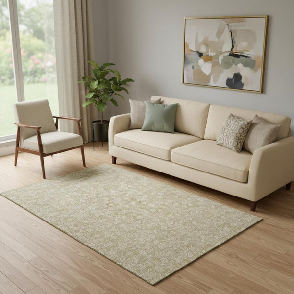HomeRoots 5' X 8' Beige And Ivory Floral Area Rug - Washable, UV Protected, Durable & Stain Resistant for Homes 656390