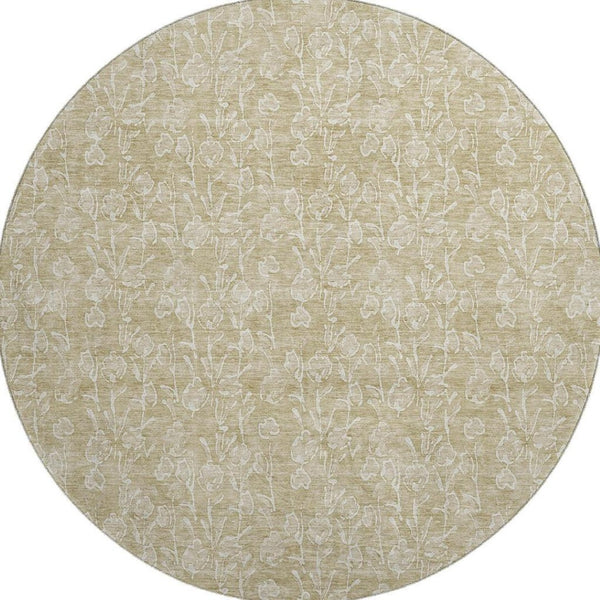 HomeRoots 8' Washable Beige and Ivory Floral Round Rug with UV Protection – Stylish, Durable & Easy Care for Homes 656391