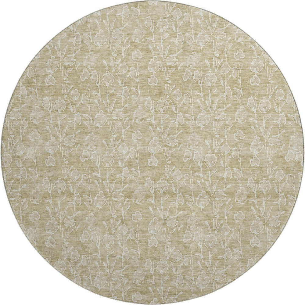 HomeRoots 8' Washable Beige and Ivory Floral Round Rug with UV Protection – Stylish, Durable & Easy Care for Homes 656391
