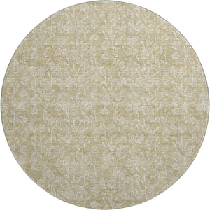 HomeRoots 8' Washable Beige and Ivory Floral Round Rug with UV Protection – Stylish, Durable & Easy Care for Homes 656391