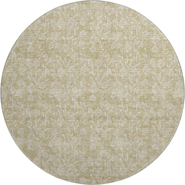 HomeRoots 8' Washable Beige and Ivory Floral Round Rug with UV Protection – Stylish, Durable & Easy Care for Homes 656391