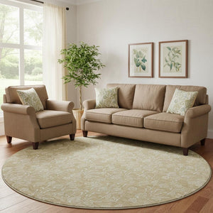 HomeRoots 8' Washable Beige and Ivory Floral Round Rug with UV Protection – Stylish, Durable & Easy Care for Homes 656391