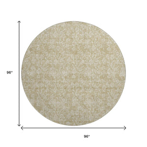 HomeRoots 8' Washable Beige and Ivory Floral Round Rug with UV Protection – Stylish, Durable & Easy Care for Homes 656391