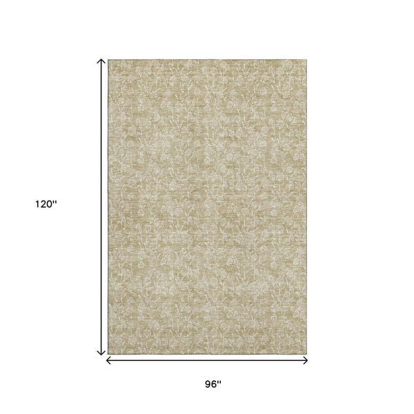 HomeRoots 8' X 10' Beige And Ivory Floral Area Rug - Washable, Stain Resistant, UV Protected for Family Spaces 656392