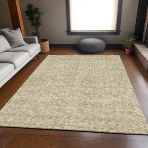 HomeRoots 8' X 10' Beige And Ivory Floral Area Rug - Washable, Stain Resistant, UV Protected for Family Spaces 656392