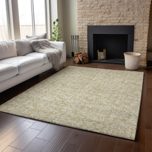 HomeRoots 8' X 10' Beige And Ivory Floral Area Rug - Washable, Stain Resistant, UV Protected for Family Spaces 656392