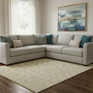 HomeRoots 8' X 10' Beige And Ivory Floral Area Rug - Washable, Stain Resistant, UV Protected for Family Spaces 656392