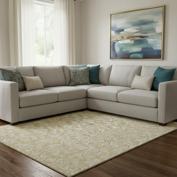 HomeRoots 8' X 10' Beige And Ivory Floral Area Rug - Washable, Stain Resistant, UV Protected for Family Spaces 656392