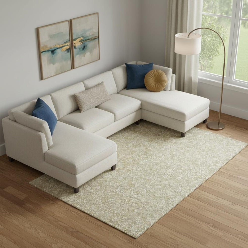 HomeRoots 9' X 12' Beige Floral Area Rug - Washable, UV Protected, Stain-Resistant for Families & Pets 656393