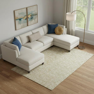 HomeRoots 9' X 12' Beige Floral Area Rug - Washable, UV Protected, Stain-Resistant for Families & Pets 656393