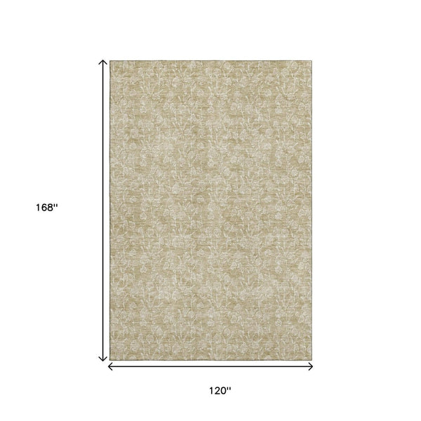 HomeRoots 10' X 14' Beige Floral Area Rug – Durable, Washable, UV-Protected for Family Living & Elegant Décor 656394