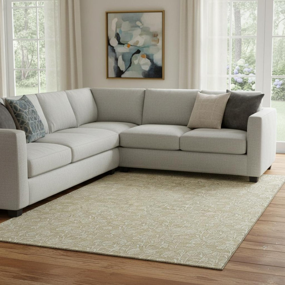 HomeRoots 10' X 14' Beige Floral Area Rug – Durable, Washable, UV-Protected for Family Living & Elegant Décor 656394