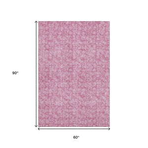 HomeRoots 5' X 8' Blush & Ivory Floral Washable Area Rug - Durable, UV-Protected, Perfect for Kids & Pets! 656396