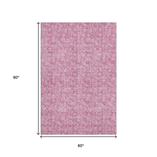 HomeRoots 5' X 8' Blush & Ivory Floral Washable Area Rug - Durable, UV-Protected, Perfect for Kids & Pets! 656396