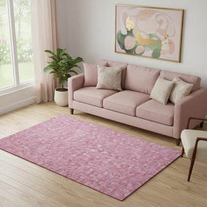HomeRoots 5' X 8' Blush & Ivory Floral Washable Area Rug - Durable, UV-Protected, Perfect for Kids & Pets! 656396
