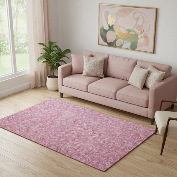 HomeRoots 5' X 8' Blush & Ivory Floral Washable Area Rug - Durable, UV-Protected, Perfect for Kids & Pets! 656396
