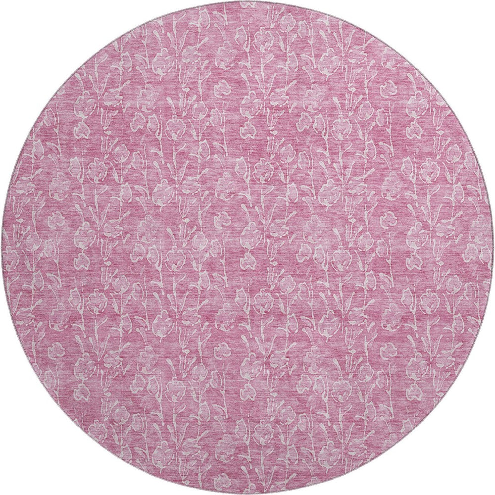 HomeRoots 8' Blush and Ivory Floral Washable Round Rug – UV Protected, Stain Resistant, Perfect for High-Traffic Areas 656397