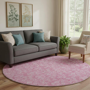HomeRoots 8' Blush and Ivory Floral Washable Round Rug – UV Protected, Stain Resistant, Perfect for High-Traffic Areas 656397