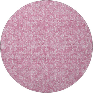 HomeRoots 8' Blush and Ivory Floral Washable Round Rug – UV Protected, Stain Resistant, Perfect for High-Traffic Areas 656397