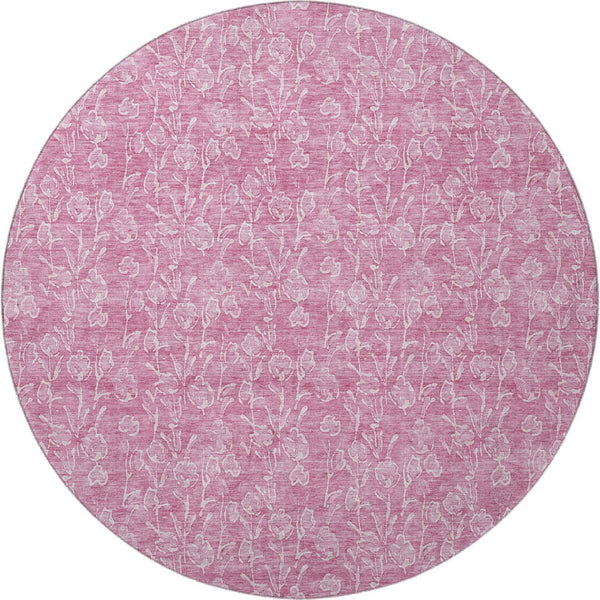 HomeRoots 8' Blush and Ivory Floral Washable Round Rug – UV Protected, Stain Resistant, Perfect for High-Traffic Areas 656397